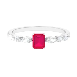 1 CT Octagon Ruby Solitaire Ring with Diamond Side Stones