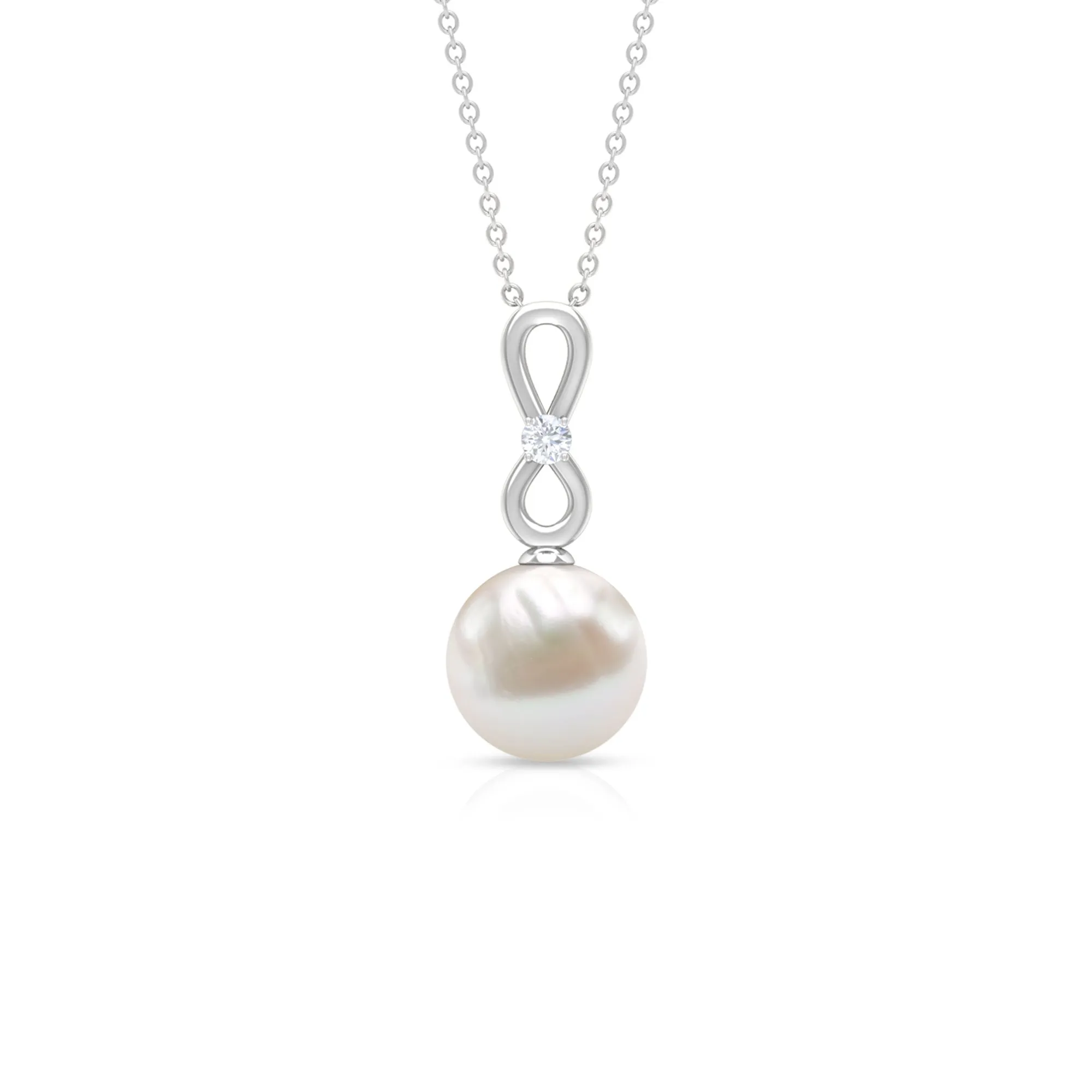 10 MM Round Freshwater Pearl Drop Infinity Pendant with Diamond