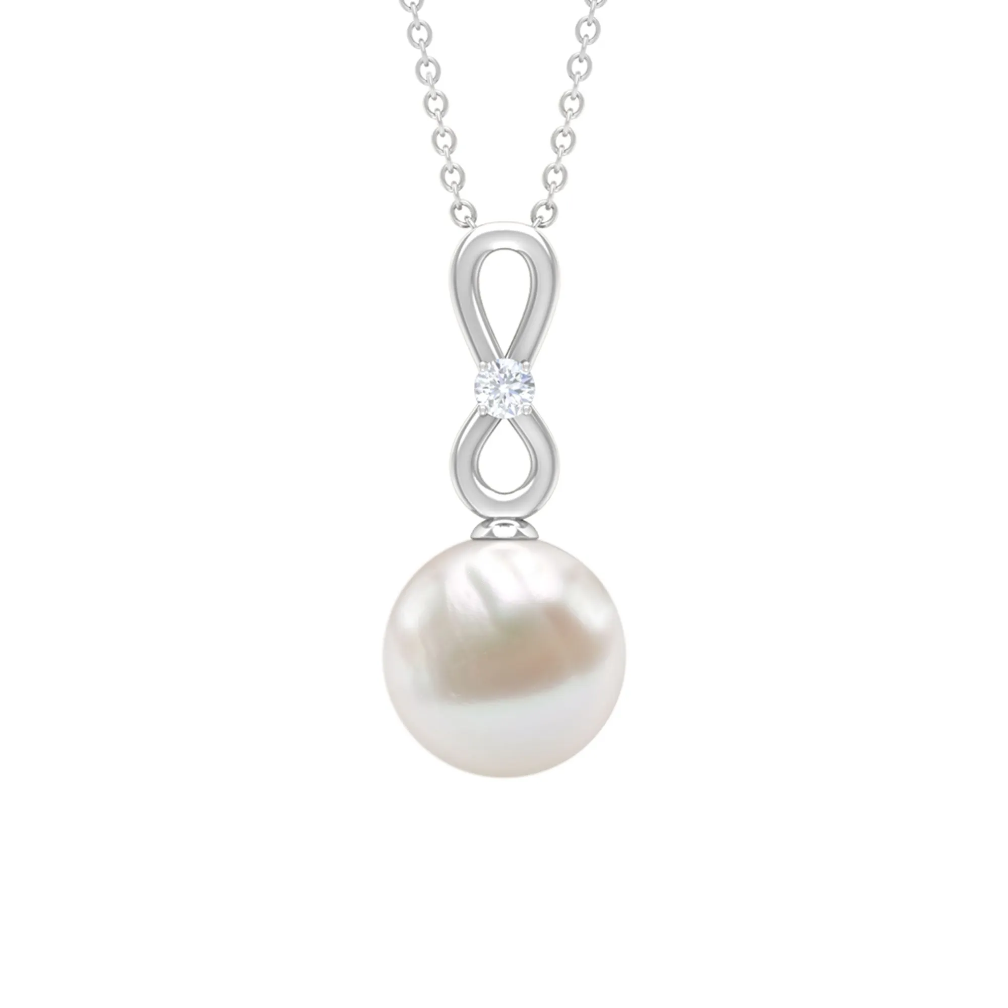 10 MM Round Freshwater Pearl Drop Infinity Pendant with Diamond