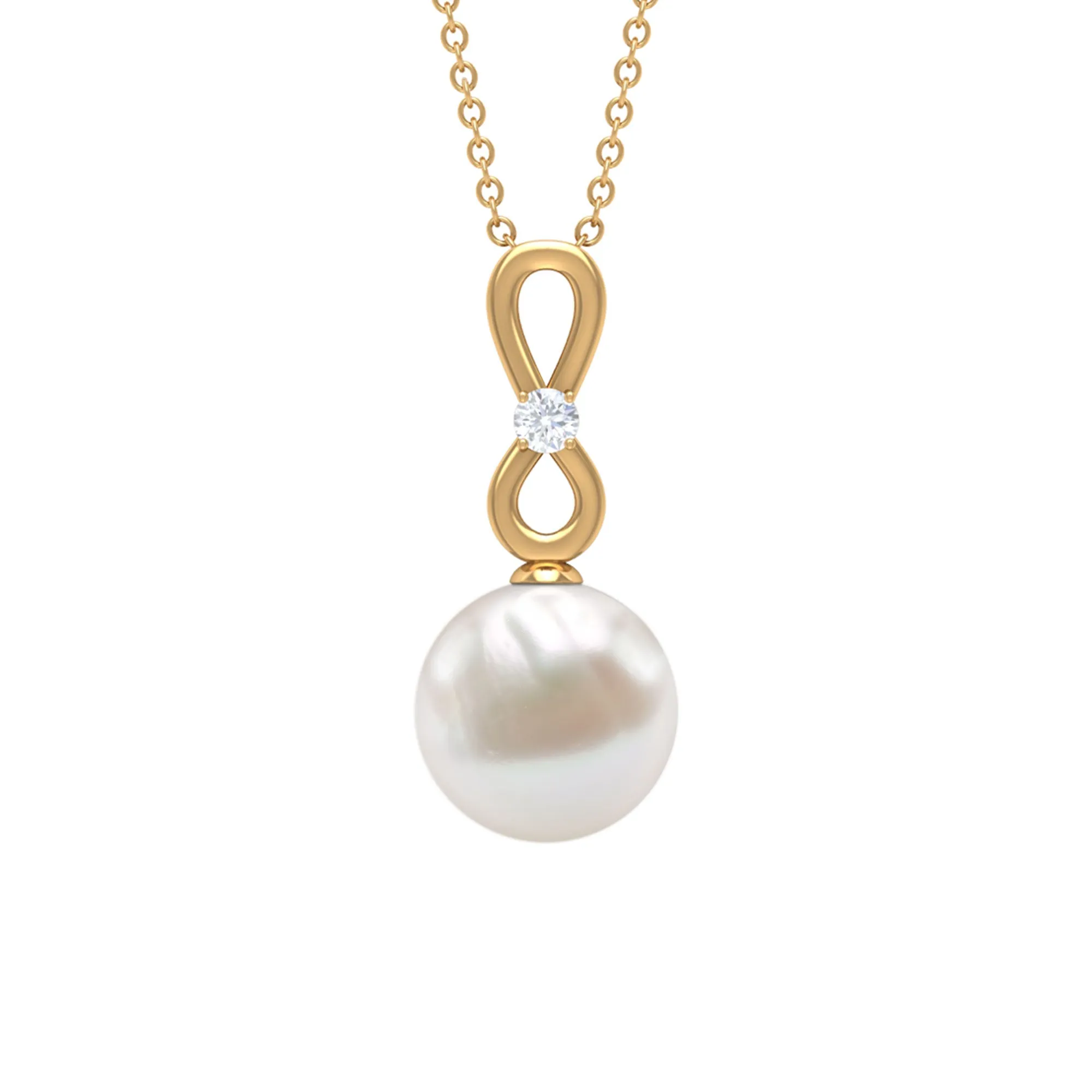 10 MM Round Freshwater Pearl Drop Infinity Pendant with Diamond