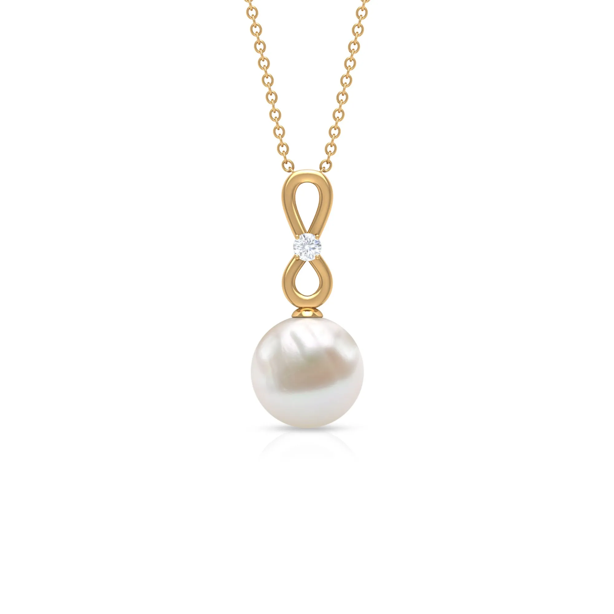 10 MM Round Freshwater Pearl Drop Infinity Pendant with Diamond