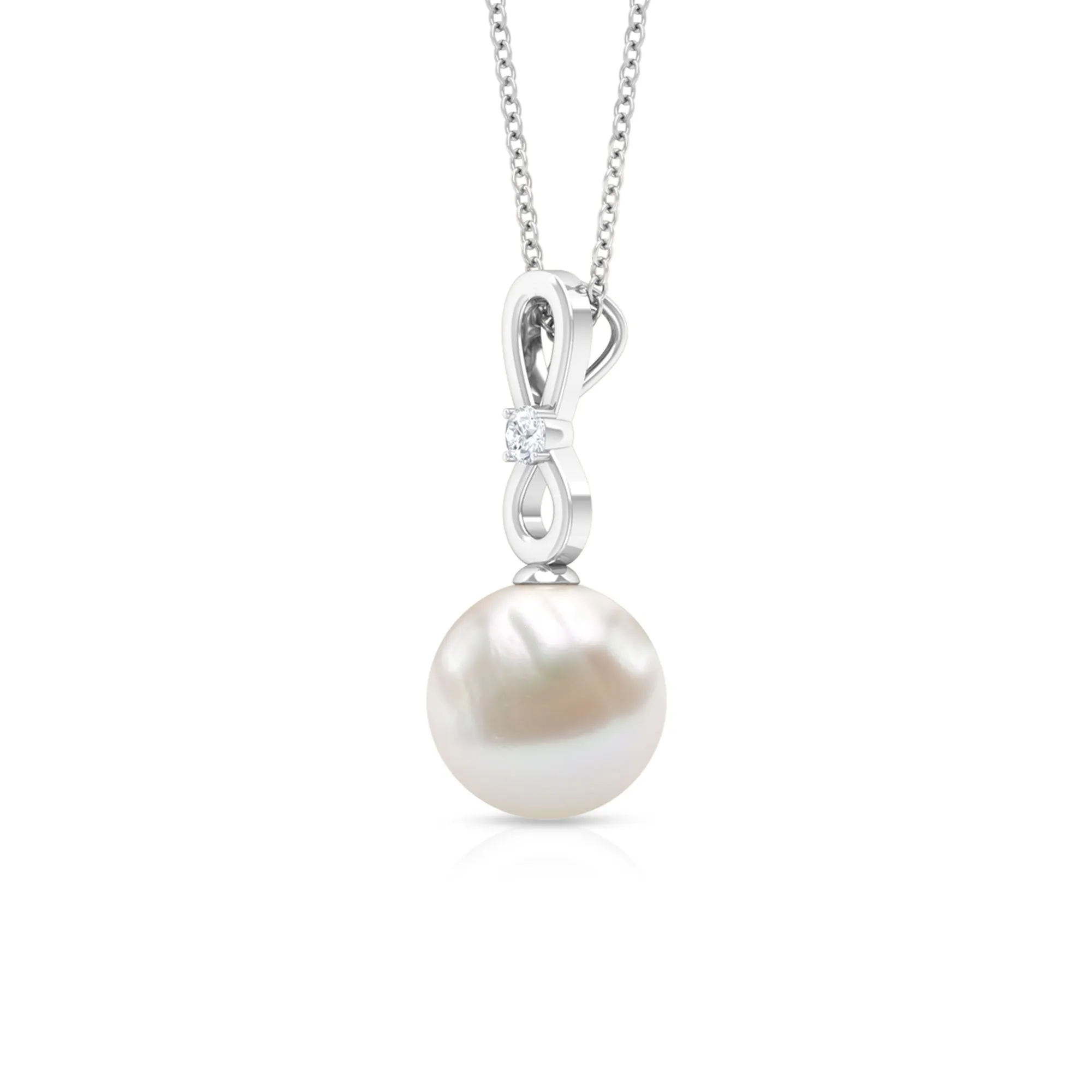 10 MM Round Freshwater Pearl Drop Infinity Pendant with Diamond