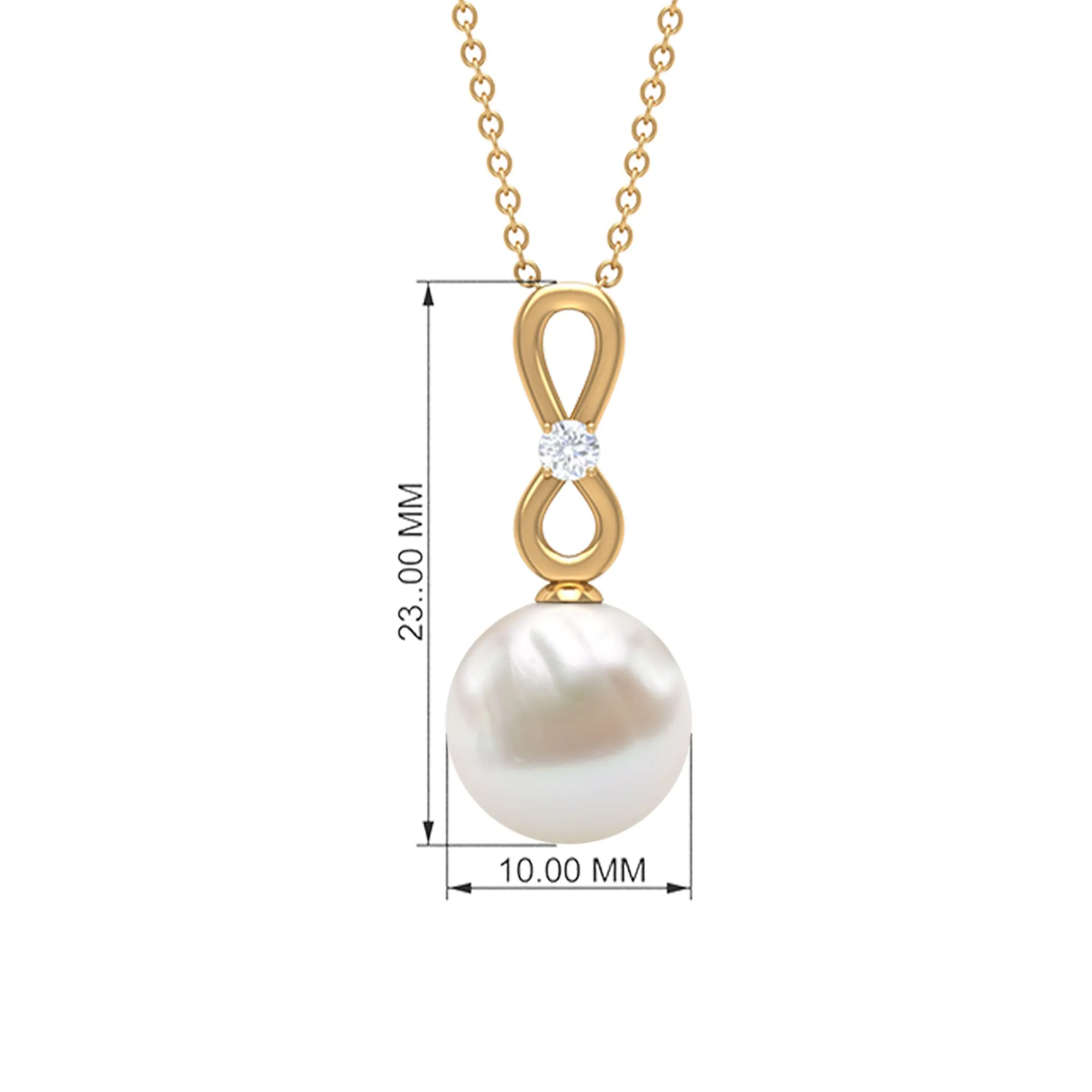 10 MM Round Freshwater Pearl Drop Infinity Pendant with Diamond