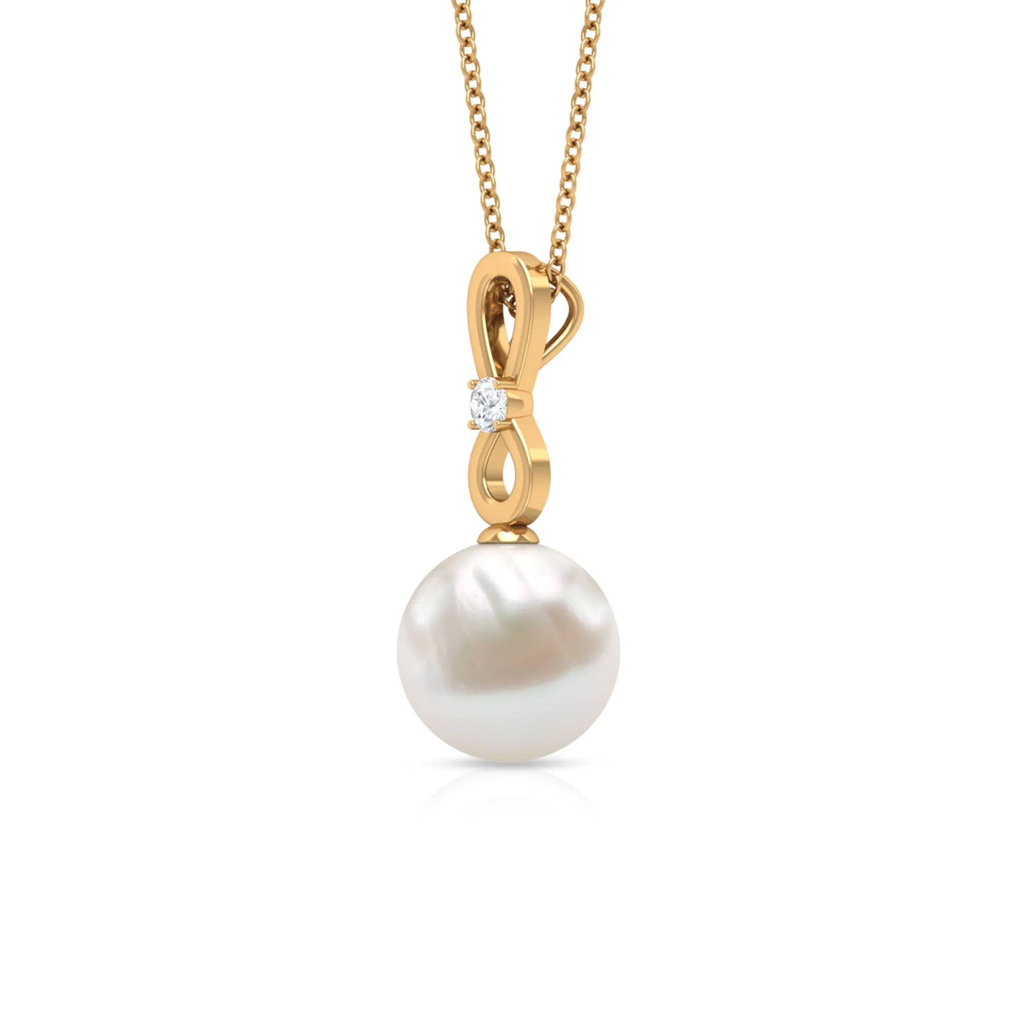 10 MM Round Freshwater Pearl Drop Infinity Pendant with Diamond