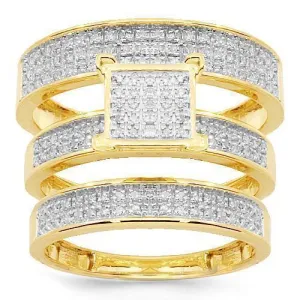 10K Yellow Solid Gold Diamond Wedding Ring Band Set 0.50 Ctw