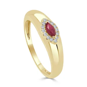 14K Gold Marquise Ruby & Diamond Band