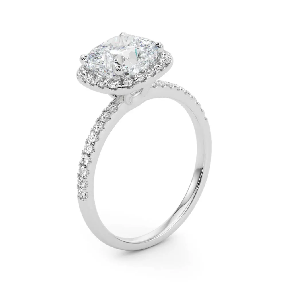 14K Halo Engagement Ring Cushion Cut