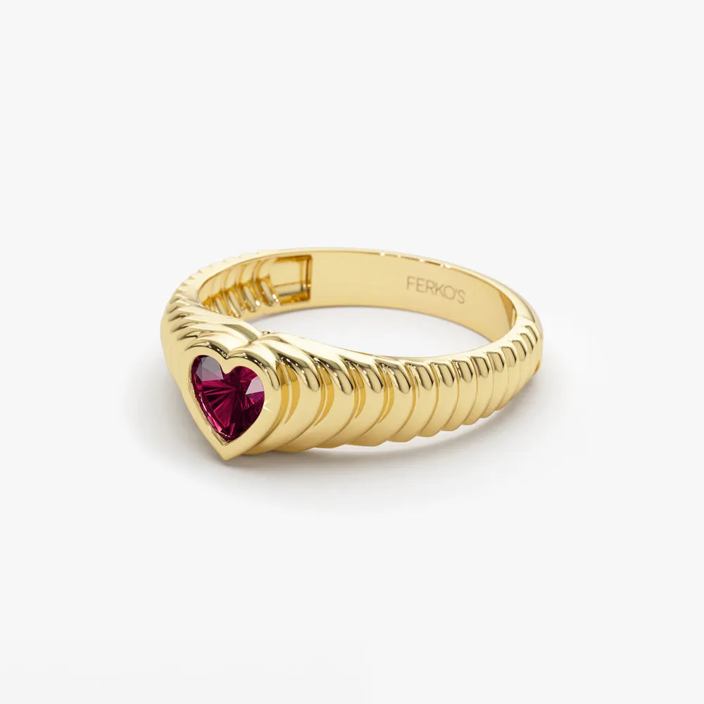 14k Heart Shape Ruby Beveled Ring