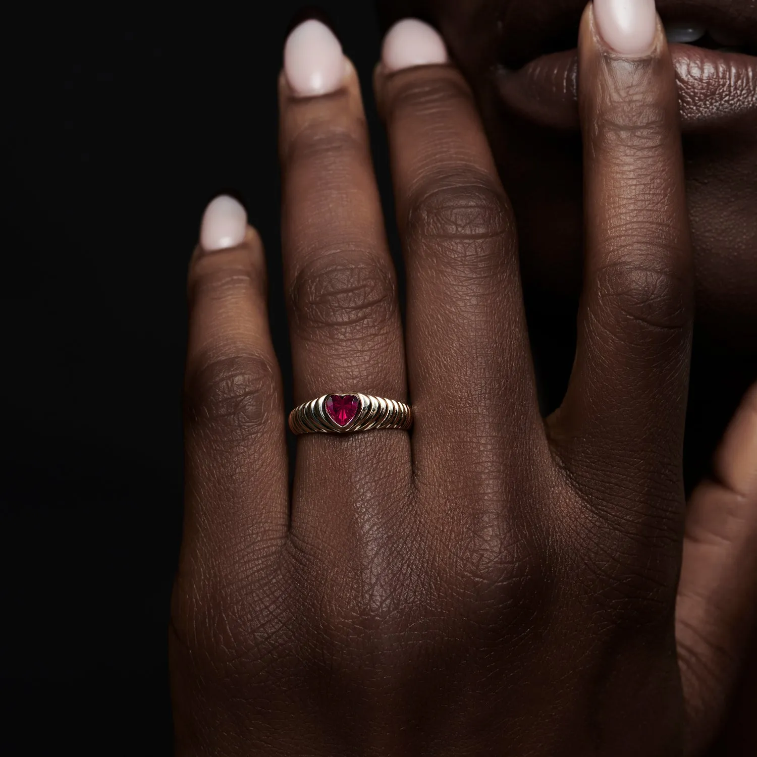 14k Heart Shape Ruby Beveled Ring