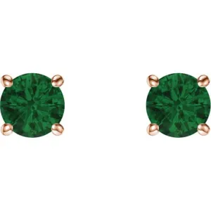 14K Rose 5 mm Lab-Grown Emerald Stud Earrings with Friction Post