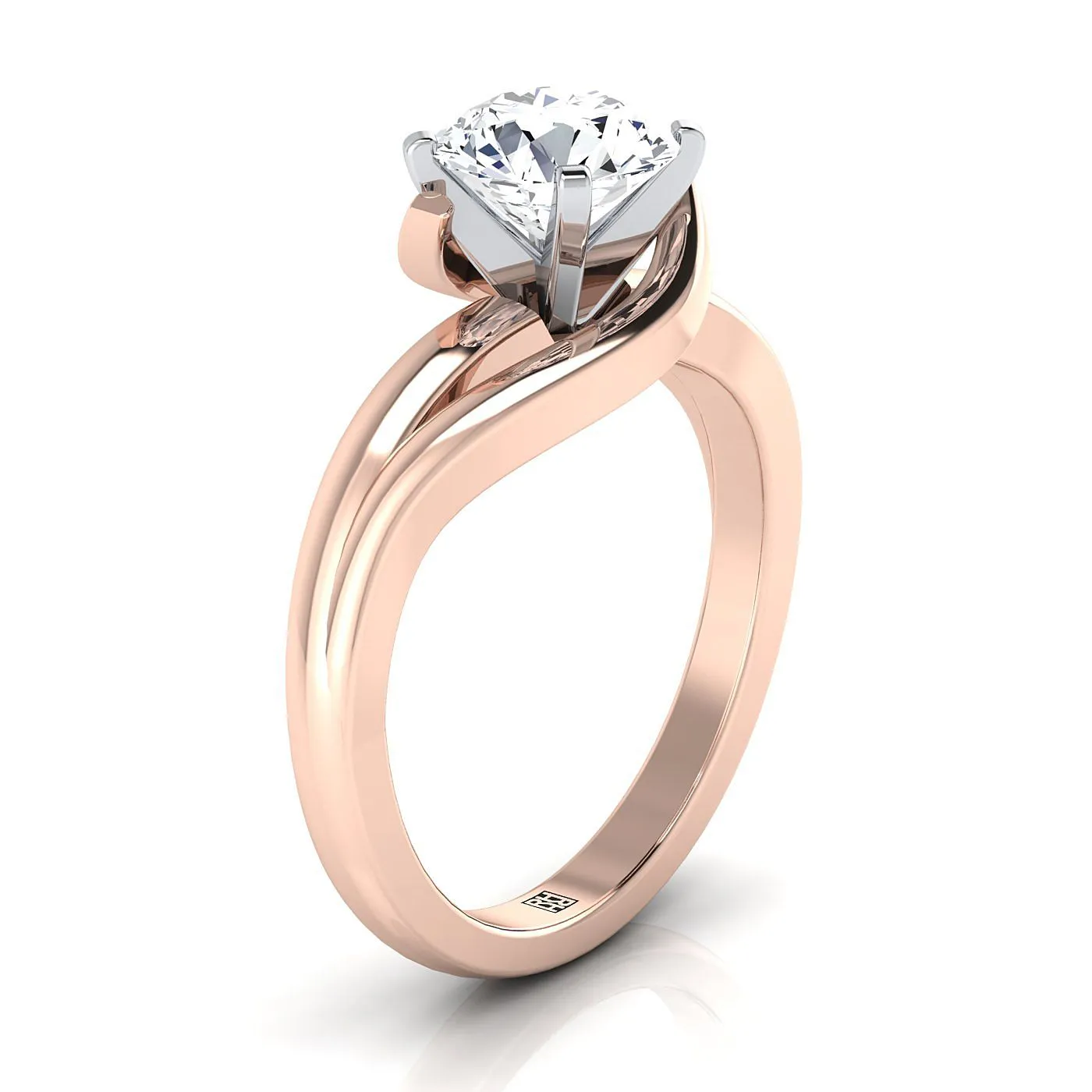 14K Rose Gold Round Brilliant  Asymetical Bypass Solitaire Twist Engagement Ring