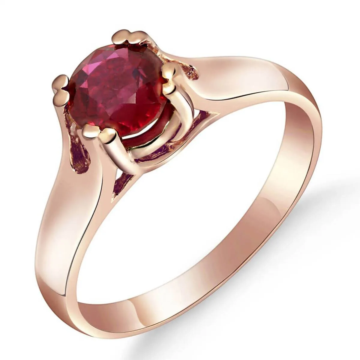 14K Solid Rose Gold Solitaire Ring Natural Ruby Class