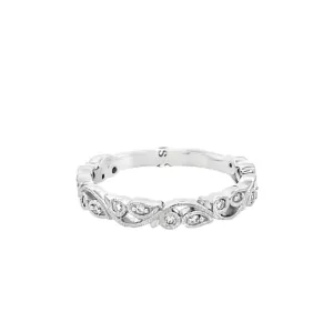 14K White Gold 0.10ct Diamond Filigree Women's Wedding Band