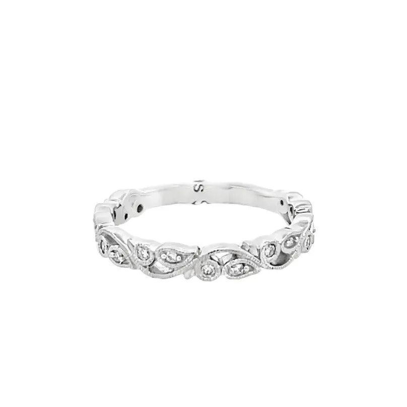 14K White Gold 0.10ct Diamond Filigree Women's Wedding Band