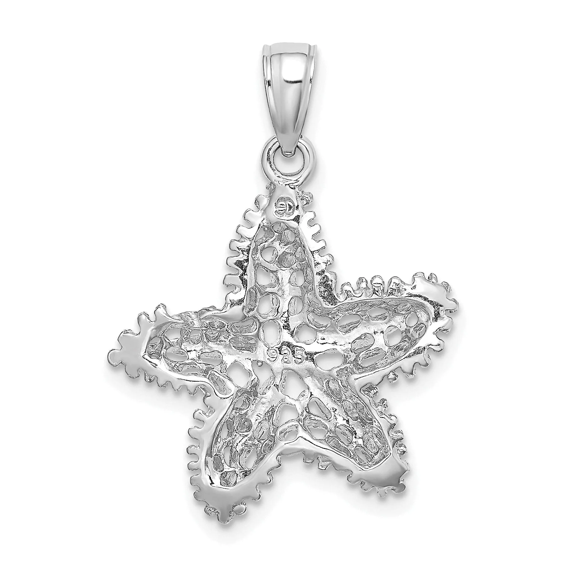 14K White Gold Textured Polished Finish Starfish Filigree Design Charm Pendant