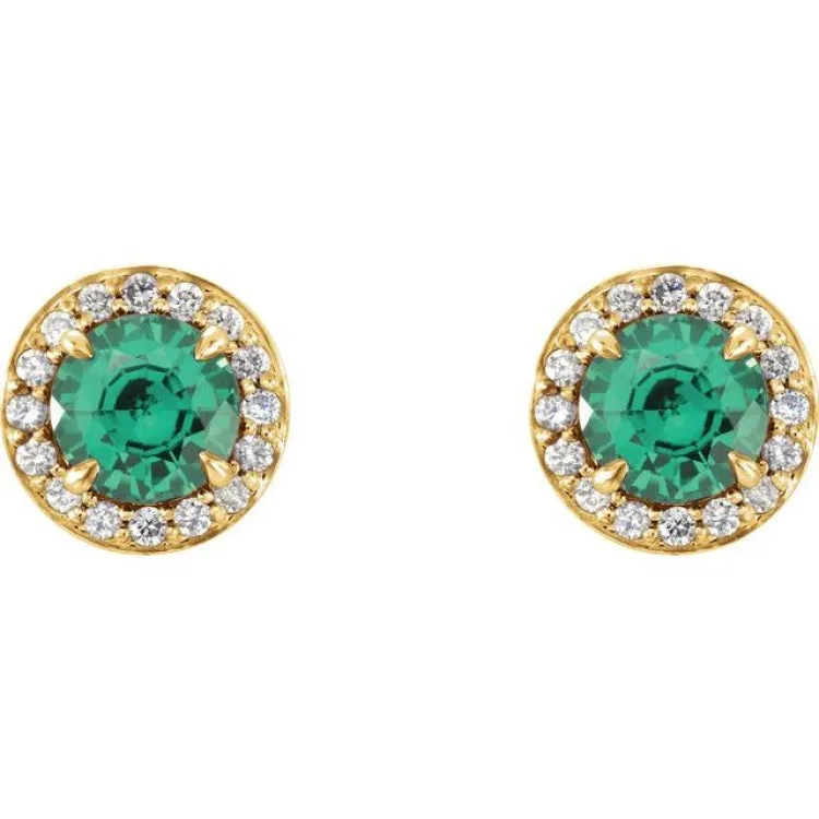 14K Yellow 5 mm Lab-Grown Emerald & 1/8 CTW Natural Diamond Earrings