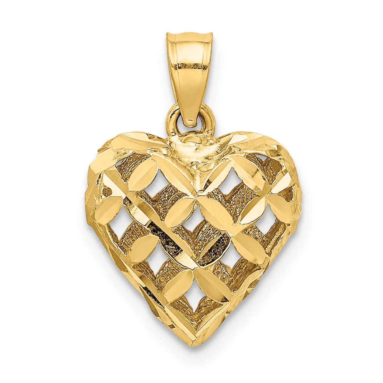 14k Yellow Gold 3-D D.C Filigree Puffed Heart Pendant