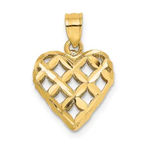 14k Yellow Gold 3-D D.C Filigree Puffed Heart Pendant