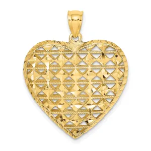 14k Yellow Gold 3-D D.C Puffed Filigree Design Heart Pendant