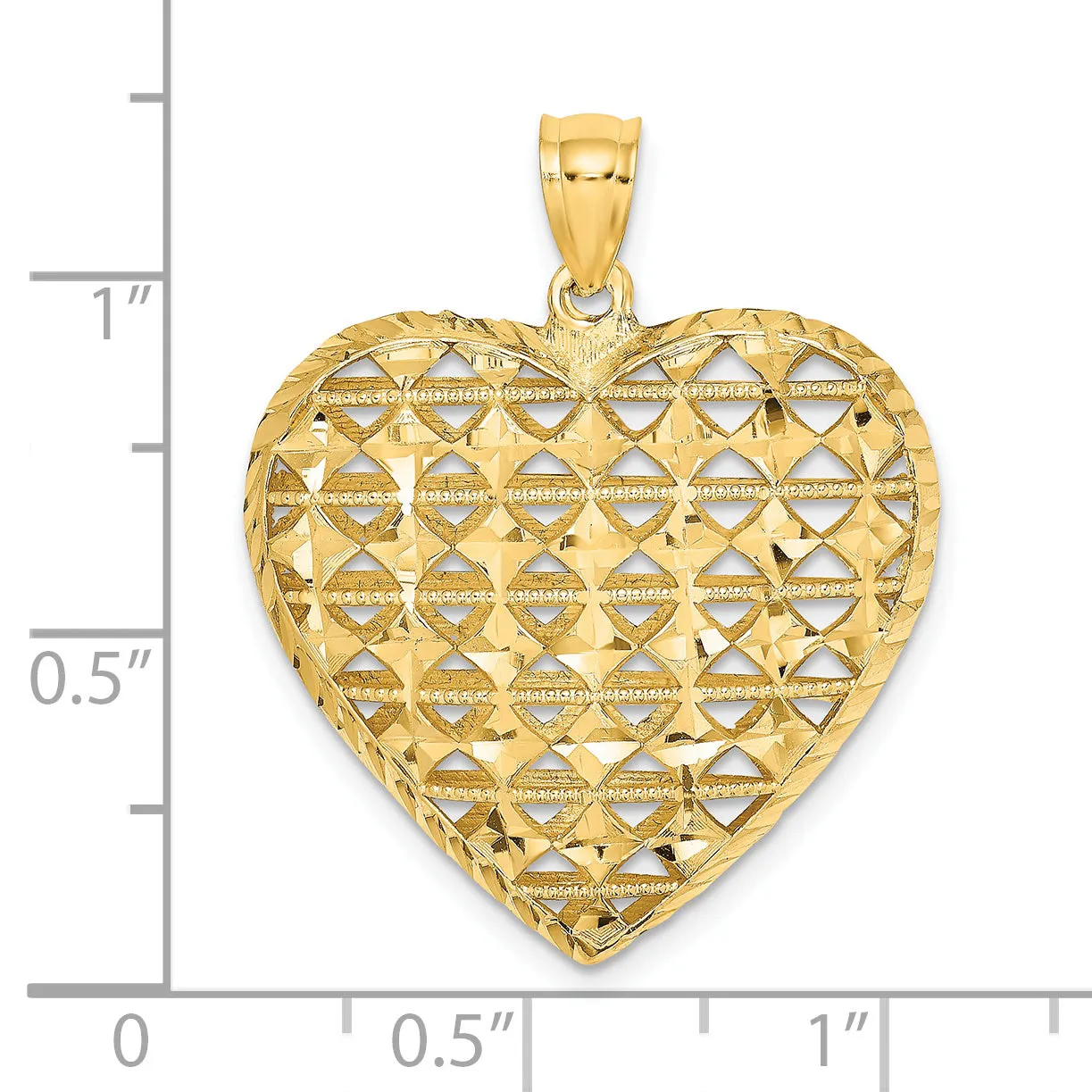 14k Yellow Gold 3-D D.C Puffed Filigree Design Heart Pendant