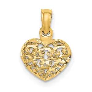 14k Yellow Gold 3-D Filigree D.C Mini Puffed Heart Pendant