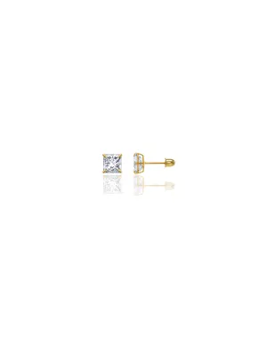 14K Yellow Gold 5MM Square CZ Screwback Stud Earrings