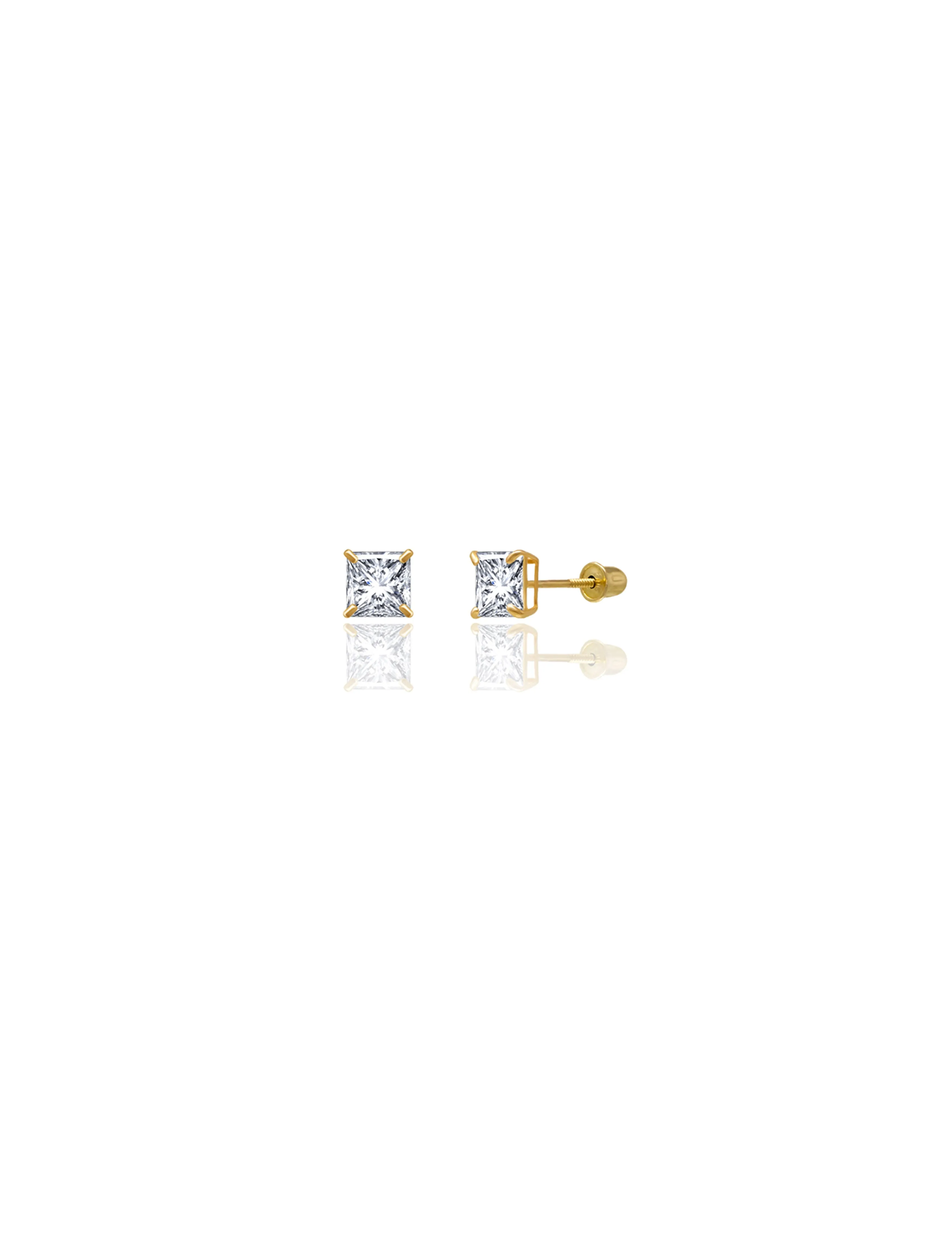 14K Yellow Gold 5MM Square CZ Screwback Stud Earrings