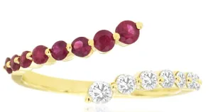 14k yellow gold bypass 1/2 ruby 1/2 diamond ring size 7