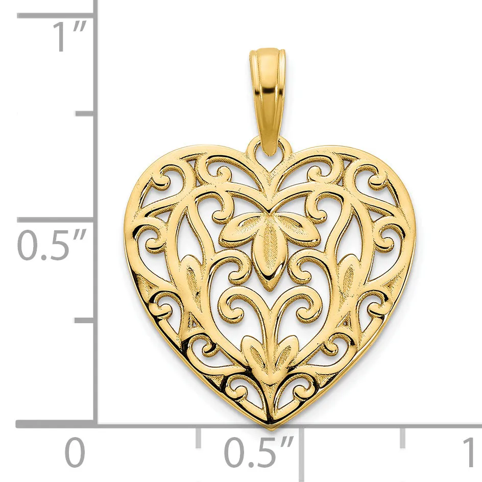 14k Yellow Gold Fancy Filigree Design Heart Pendant