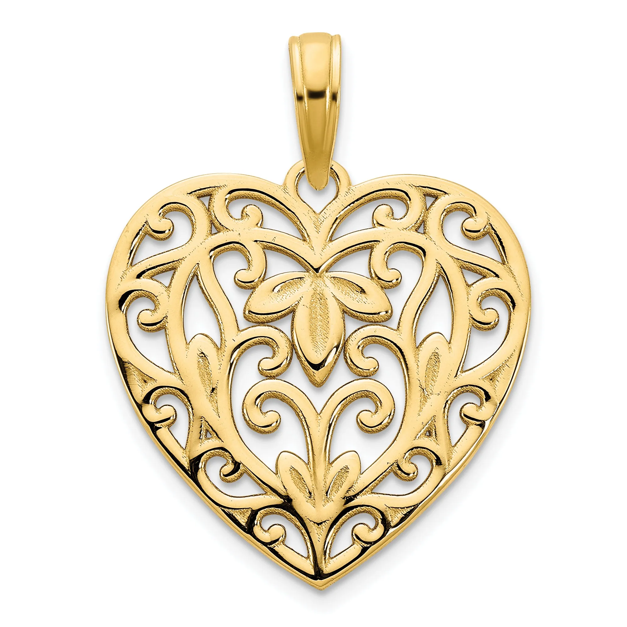 14k Yellow Gold Fancy Filigree Design Heart Pendant