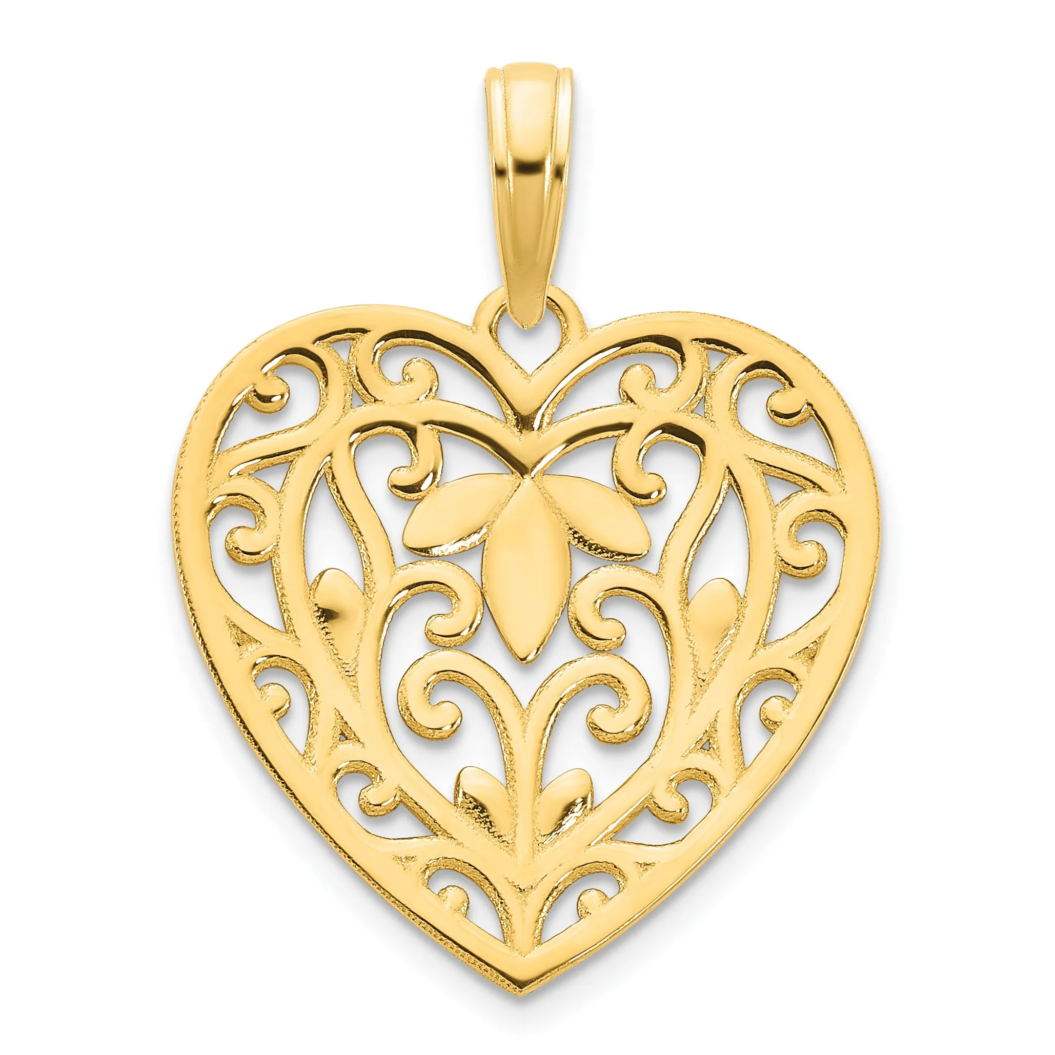 14k Yellow Gold Fancy Filigree Design Heart Pendant