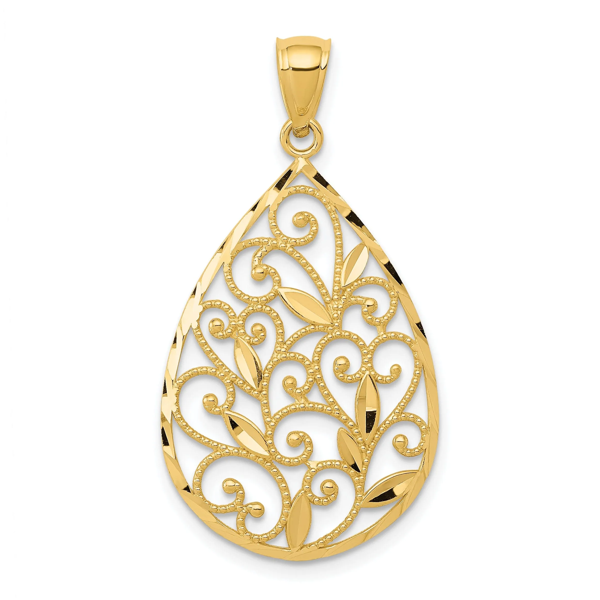 14k Yellow Gold Filigree Teardrop Pendant