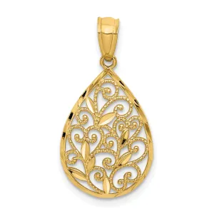 14k Yellow Gold Small Filigree Teardrop Pendant