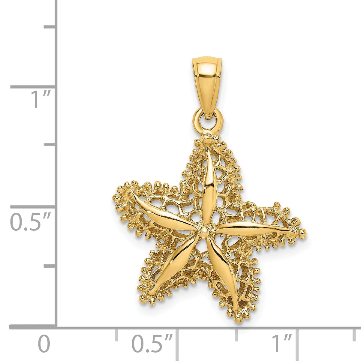 14K Yellow Gold Textured Polished Finish Starfish Filigree Design Charm Pendant