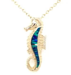 14K Yellow Opalite Seahorse Pendant