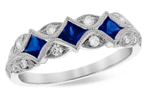 14KT Vintage Inspired Blue Sapphire Band with Diamond Accents