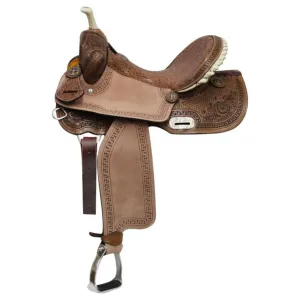 14" 15" 16" DOUBLE T BARREL STYLE SADDLE WITH BROWN FILIGREE SEAT