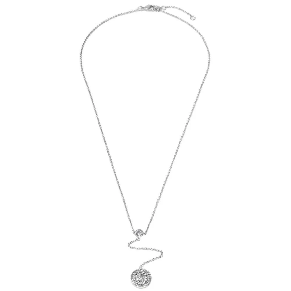 16 Inch CZ Circle Chain Drop Necklace Rhodium Plated