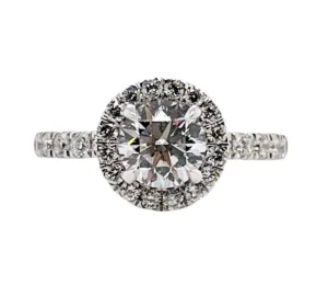 1.68 Ct E VS2 Lab Grown Round Diamond Halo Engagement Ring 14k White Gold