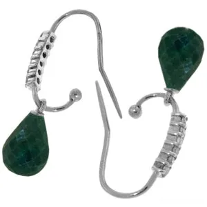 17.78 Carat 14K Solid White Gold Fish Hook Earrings Diamond Emerald