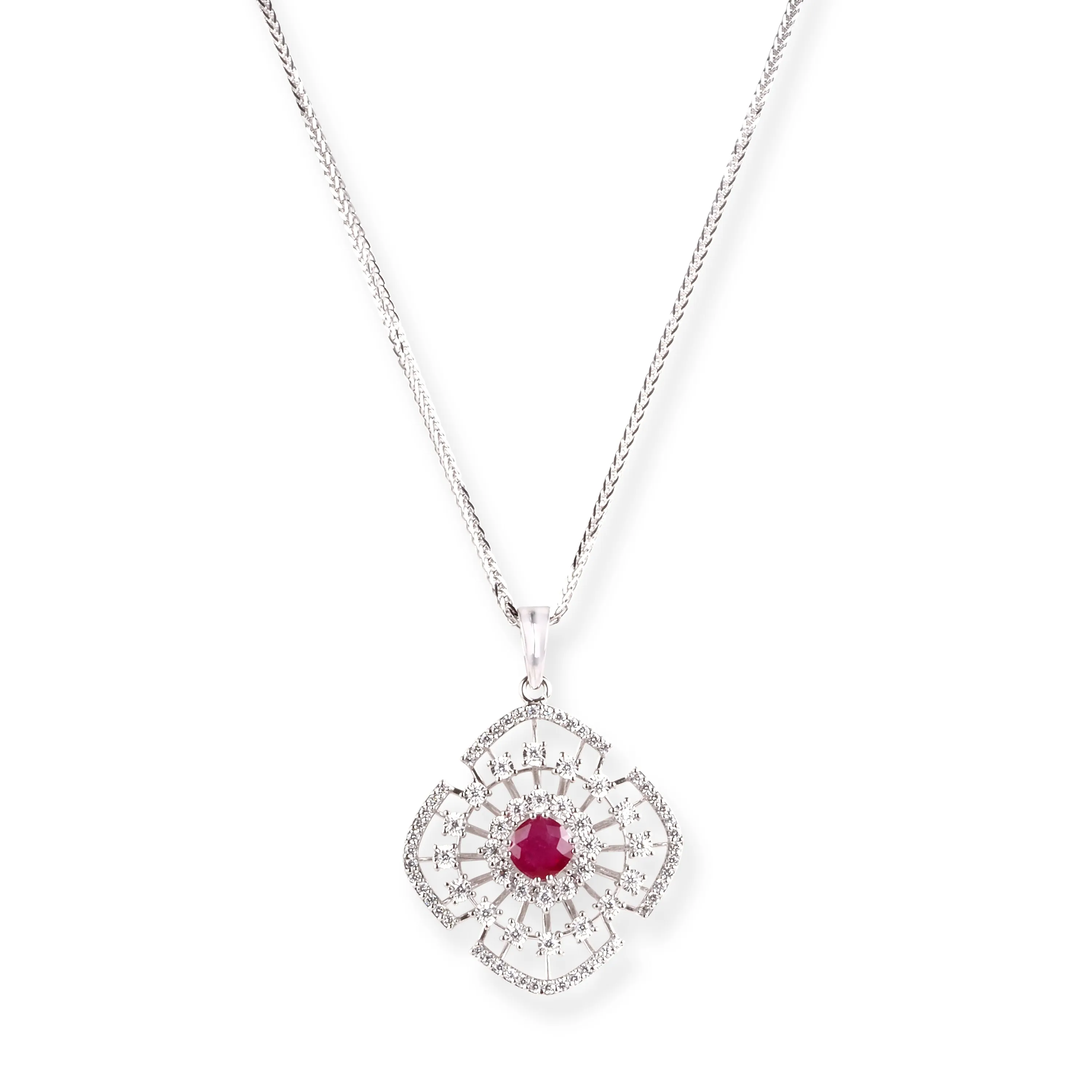 18ct White Gold Diamond and Ruby Pendant Suite C-7048a MCS7683 MCS7684