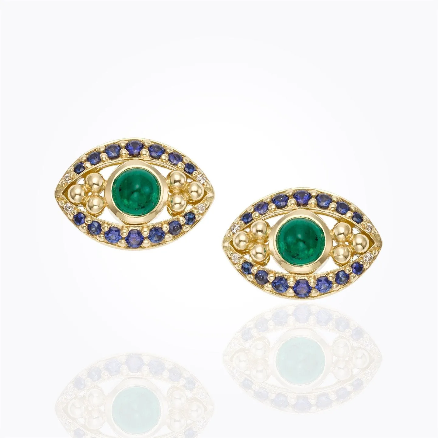 18K Evil Eye Earrings in emerald, blue sapphire and diamond