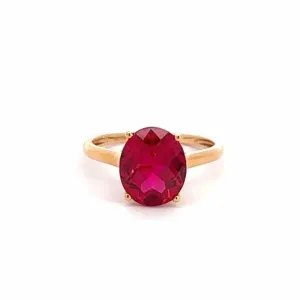 18k Gold Lab-Created Ruby Ring With CZ