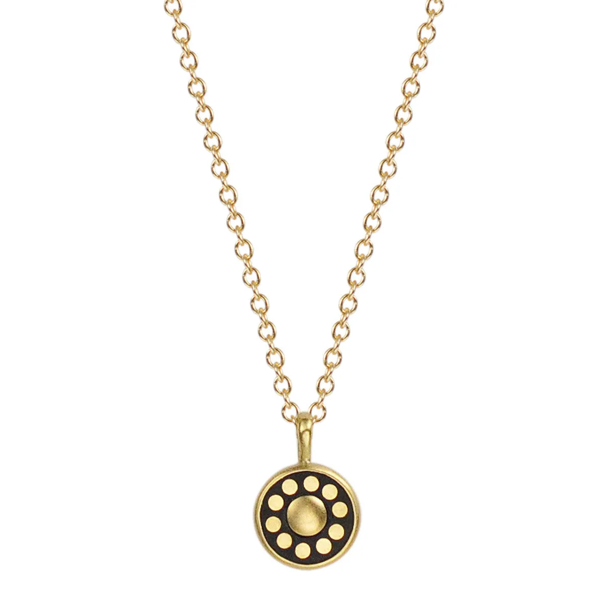 18K Gold Tiny Ebony Flower Disc Pendant