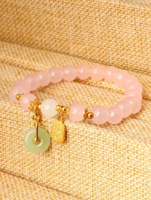 1pc Artificial Jade Safety Buckle Beaded Bracelet Women's Gift