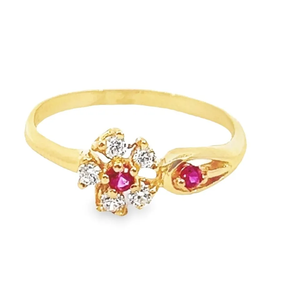 20ct Yellow Gold Cubic Zirconia & Synthetic Ruby Ring