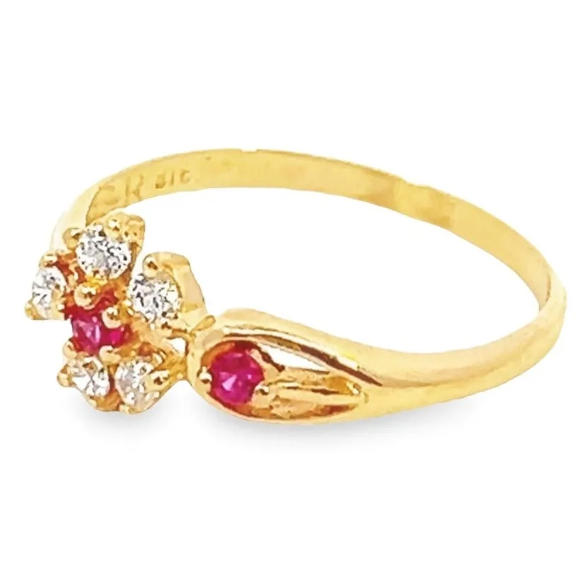 20ct Yellow Gold Cubic Zirconia & Synthetic Ruby Ring