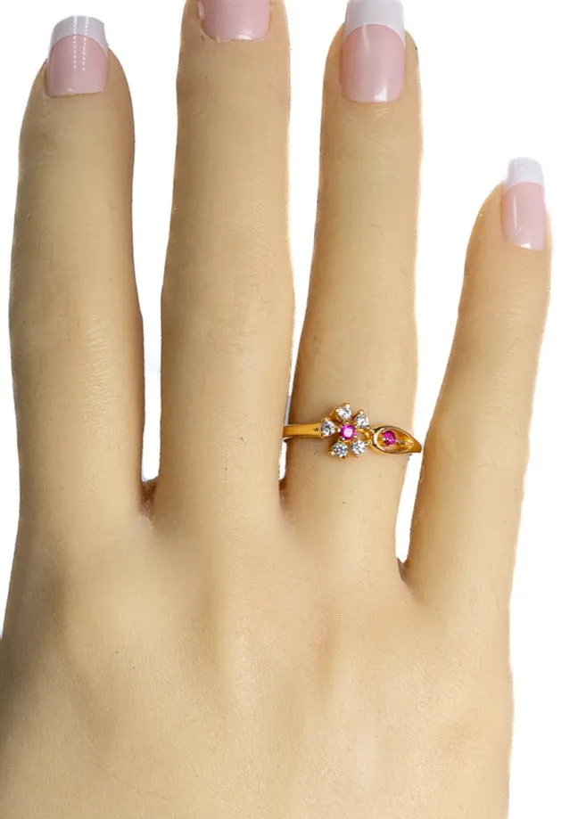 20ct Yellow Gold Cubic Zirconia & Synthetic Ruby Ring