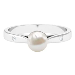 2.25 CT Freshwater Pearl Solitaire Ring with Diamond Accent