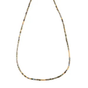 24 GOLD BEADS   LABRADORITE TUBE BEADED NECKLACE